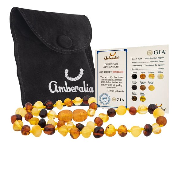 - Amberalia ADULT Baltic Amber Necklace - Polish Multicolor -17.7" (45cm) - Picture 3 of 12